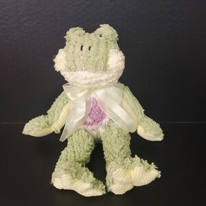 Fine Toy Green Chenille Frog Plush 14" Stuffed Animal Ribbed Textured Fur